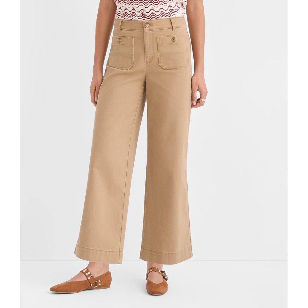 LOFT Palmer Wide Leg Crop Pants Contrast Stitch Chai Latte Tan 2